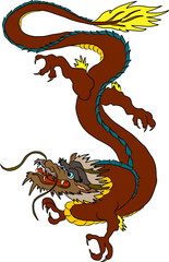 Japanese red dragon tattoo.Dragon on red background for Chinese New Year.Gold Chinese Dragon vector.Gold line art King Dragon tattoo.cartoon vector for t-shirt.