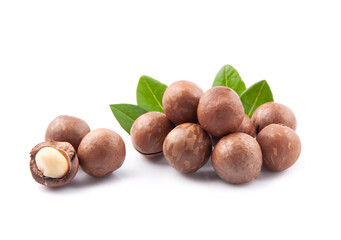 Macadamia nuts with leaves