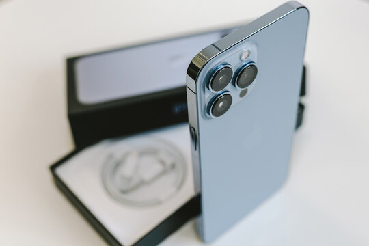 Closeup view of Apple iPhone 13 Pro Max smartphone triple-lens camera