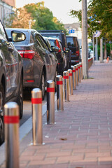 Row of parked cars in Kyiv street