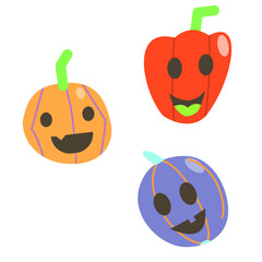halloween pumpkins set characters, colorful pumpkins monster stickers pack	