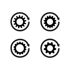 Sync process set. Gear set. Recycling icon. Circular vector arrows. Black gear wheel icons on white background. Vector illustration