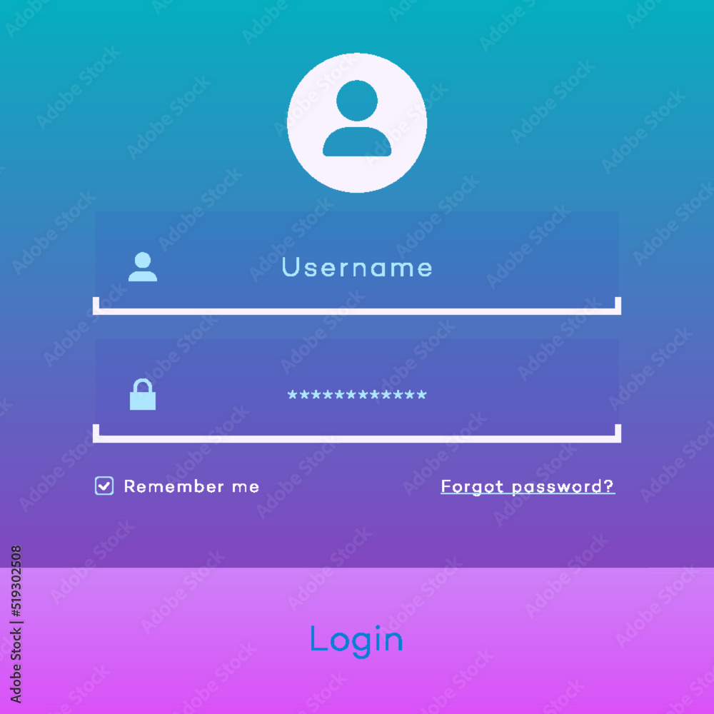 Wall mural login form page template on modern gradient background for app development, online registration, sma