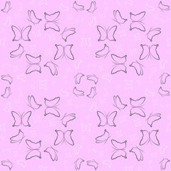Black and white butterflies on pink background seamless pattern. Minimalist, elegant lines. Best for textile, wallpapers, wrapping paper, package and home decoration.