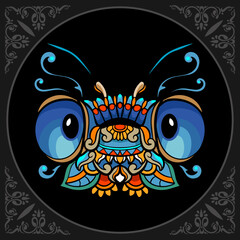 Fototapeta premium Colorful dragonfly zentangle arts isolated on black background