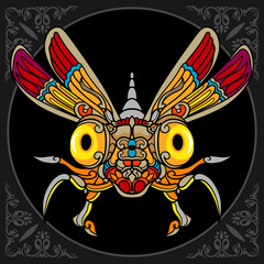 Colorful dragonfly zentangle arts isolated on black background