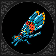 Colorful dragonfly zentangle arts isolated on black background