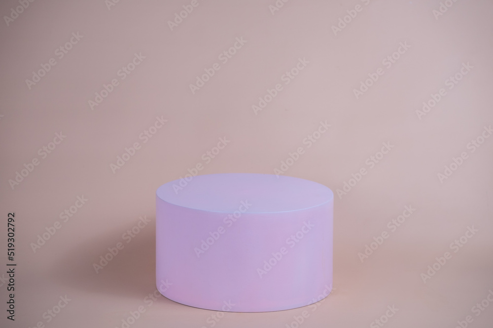 Poster empty podium for display cosmetic product. platform arrangement in pink pastel color in trendy minim