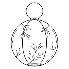 Hand drawn Japanese paper lantern with decoration in the form of plants. Doodle style. Vector.