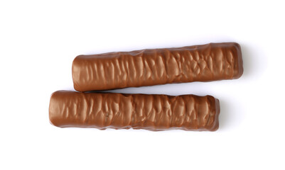 Two chocolate bars isolated on white background with clipping path	