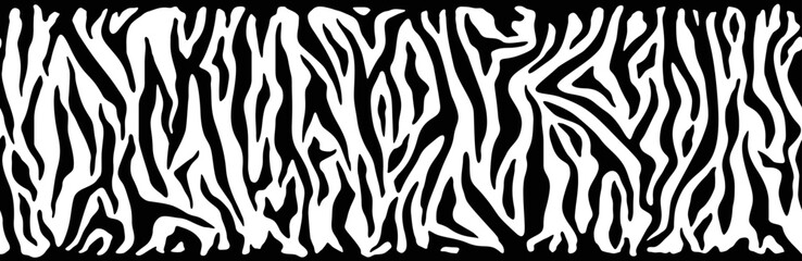 Hand draws hatching zebra fur texture. Tiger monochrome pattern. Stripe skin, animal print. Black and white seamless background. Vector 