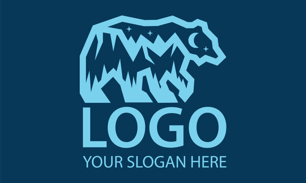 Blue Color negative Space Mountain Polar Bear logo Design