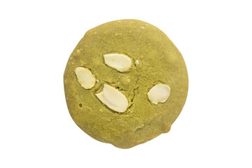 Top view of matcha green tea cookie isolated on white background