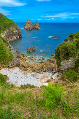 Islote de los Picones, Coastline and Cliffs View, Cantabrian Sea, Pendueles, Llanes, Asturias, Spain, Europe