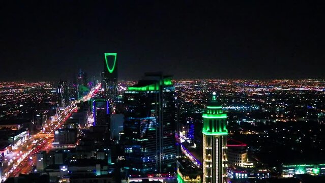 Kingdom of Saudi Arabia at night view February 14, 2020 - Riyadh Tower Kingdom Tower - Kingdom Tower - Riyadh Skyline - Riyadh at night