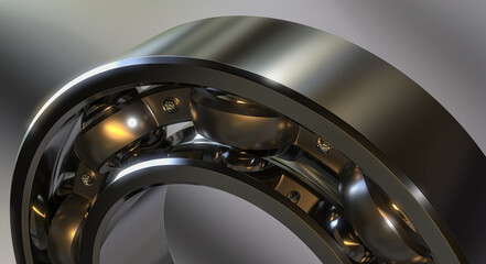 Ball bearing. isolated. Grey background. 3D Rendering.	