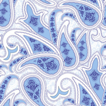 Hand drawn paisley floral ornaments seamless pattern background.