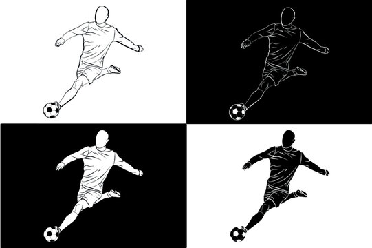 Set of logo images of shooting styles in football.
Beautifully depicting footwork to kick the ball.
Goal scoring with long shots in football.