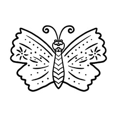 Beautiful butterfly in doodle style. Hand drawn cute flying moth vector illustration.