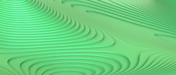 Creative idea. Abstract Curve Background. Futuristic Wave and Innovation Technology for digital music entertainment and Business concept on Green background. Internet, copy space, banner -3d Rendering