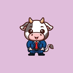 Obraz na płótnie Canvas Cow Business Cute Creative Kawaii Cartoon Mascot Logo