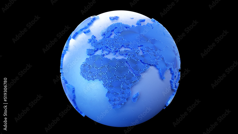 Poster Planet earth isolated/Planet earth,  continents consisting of 3d elements. The technological background can be used to demonstrate the processes of science and education. 