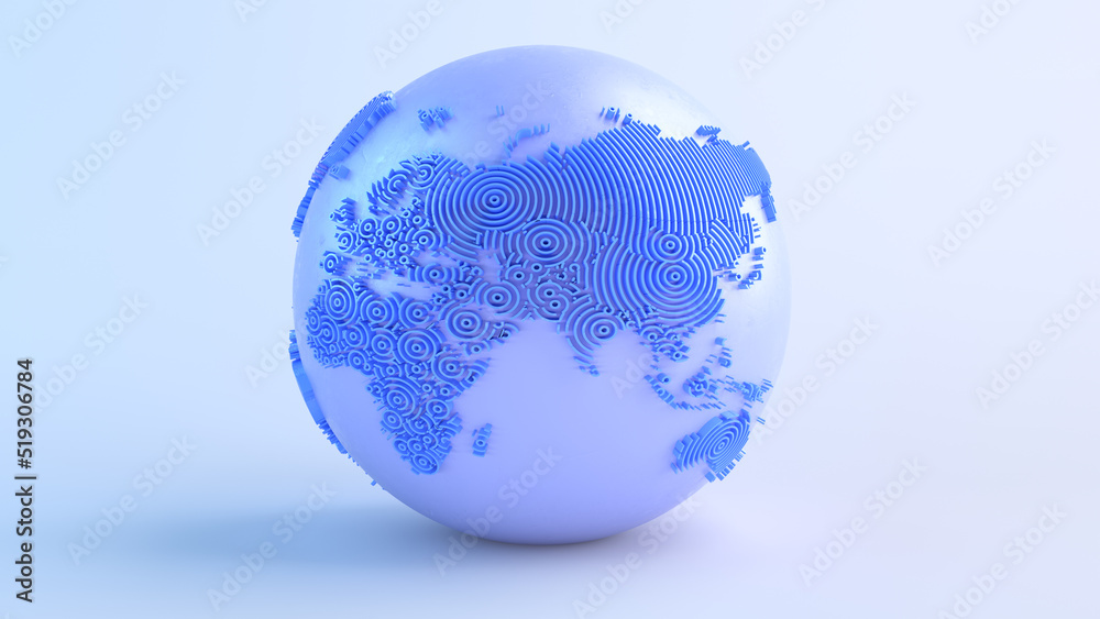 Poster Planet earth 3d render/Planet earth,  continents consisting of 3d elements. The technological background can be used to demonstrate the processes of science and education. 