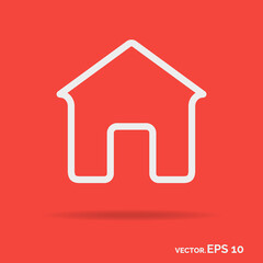 House outline icon white color isolated on red background
