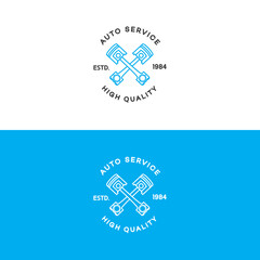 Fototapeta premium Auto auto service logo set line style isolated on background for auto repair shop, car fix, market. Stamps, banners, labels, logotype, emblem and design elements for you business. Vector illustration