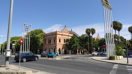 Seville, Spain, September 11, 2021: The Plaza de Armas Shopping Centre (Centro Comercial Plaza de Armas), a former railway station in Seville.
