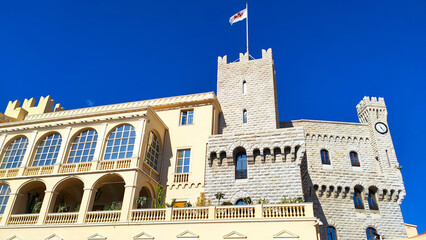 Monaco, October 6, 2021: Prince's Palace of Monaco. St Mary's Tower was rebuilt by Charles III to...
