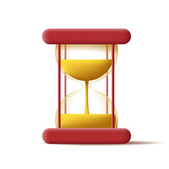 3d digital icon of sand clock, transparent glass. Vector illustration