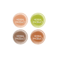HERBAL PRODUCT NATURAL BRUSHED BADGES IN FOUR COLORS ISOLATED ON WHITE