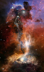 Space landscape with distant nebula and black hole. Elements of this image furnished by NASA.
