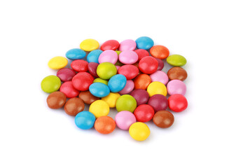 Multicolored candies isolated on white background with clipping path	