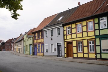 Old historic buildings in the Hanseatic city of Salzwedel from the Middle Ages. Saxony-Anhalt, Germany.