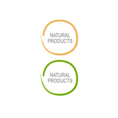 Natural Product Circle Badge ( Brown, Green ) Isolated On White