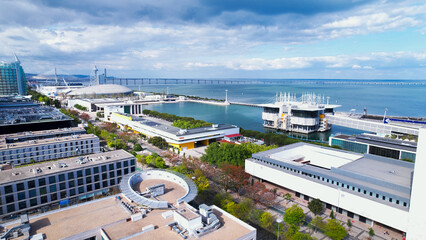 Lisbon, Portugal, April 24, 2022: The Parque das Nacoes (Park of Nations), is a neighborhood in Lisbon constructed for the 1998 Lisbon World Exposition.