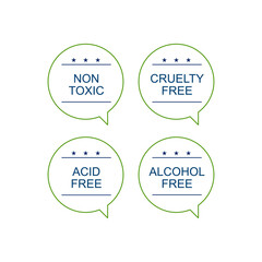 Non toxic, Cruelty free, Acid free, Alcohol free Design Badges isolated on White