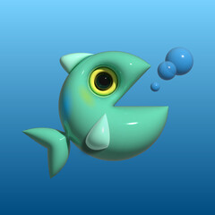A round, shaped, inflatable fish. 3d render
