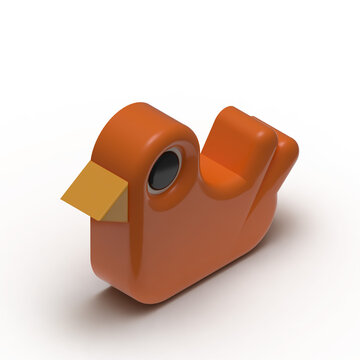A plastic toy bird in a isometric view. 3d render