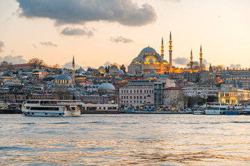 Istanbul Hagia Sophia mosque with city panorama and Golden Horn