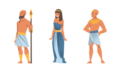 Egyptian people wearing authentic traditional costumes and necklace vector illustration