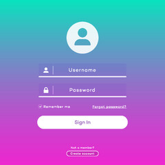 Login form page on modern background gradient style for website ui elements, online registration, smartphone mockups, app development, user profile, access to account concept. Vector 10 eps