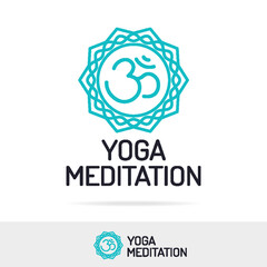Vector yoga meditation logo set line style for studio class, fitness center, sport emblem. Healthcare, spa, lifestyle logotype design elements. 10 eps
