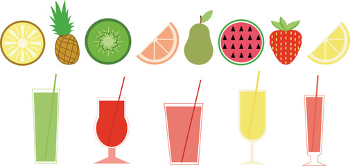 Set of cocktails and lemonades color flat icons for web and mobile design. Outline colorful illustration isolated on white background