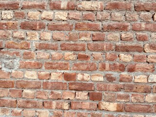Red brick wall. Texture of old dark brown and red brick wall panoramic backgorund.Old red brick wall background, wide panorama of masonry.red brick wall texture grunge background.
