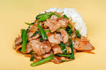 Meat cooked on WOK with white rice