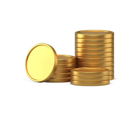 Golden metallic coin stack abundance richness banking investment financial 3d icon vector - obrazy, fototapety, plakaty