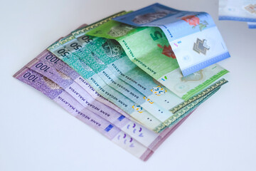 Selective focus at Malaysia banknotes money, Ringgit Malaysia or Malaysia Ringgit Currency (MYR)